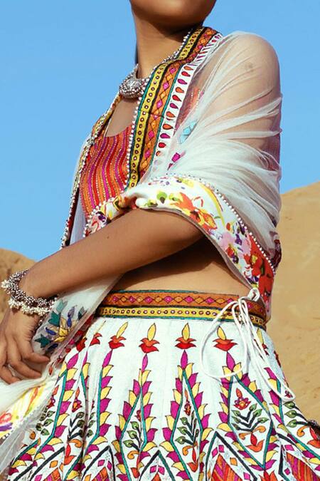 Buy Karishma Khanduja Bareilly Multi Color Net, Chanderi Scoop Neck Embroidered Lehenga Set Online at Aza Fashions Buy_Karishma Khanduja Bareilly_Multi Color Net, Chanderi Scoop Neck Embroidered Lehenga Set _Online_at_Aza_Fashions