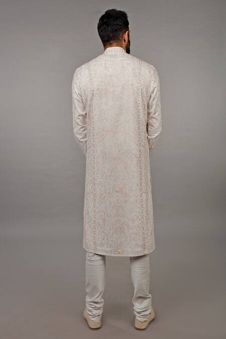 Shop Vanshik Beige Kurta Churidar Cotton Embroidered Set at Aza Fashions Shop_Vanshik_Beige Kurta Churidar Cotton Embroidered Set _at_Aza_Fashions