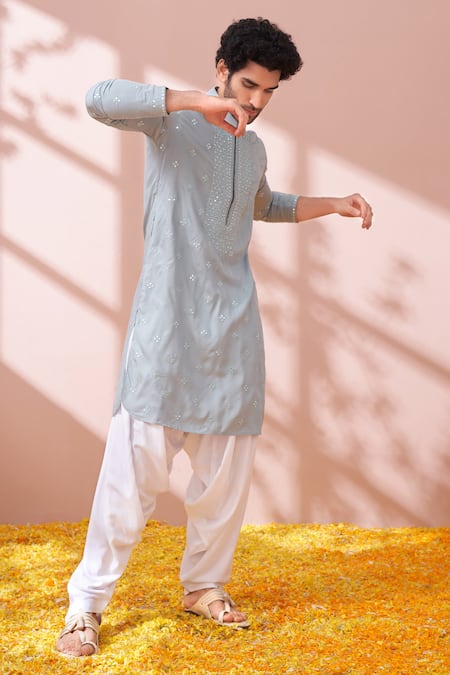 Kora By Nilesh Mitesh Blue Rayon Mirror Work Embroidered Pathani Kurta Set Online at Aza Fashions Kora By Nilesh Mitesh_Blue Rayon Mirror Work Embroidered Pathani Kurta Set_Online_at_Aza_Fashions