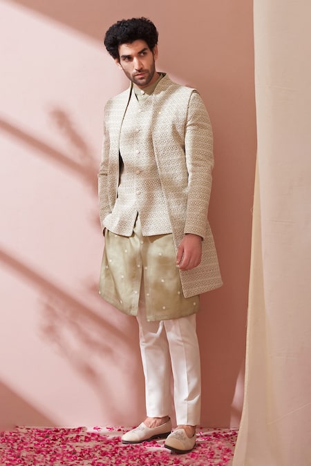 Kora By Nilesh Mitesh Lucknowi Sherwani With Kurta Set 