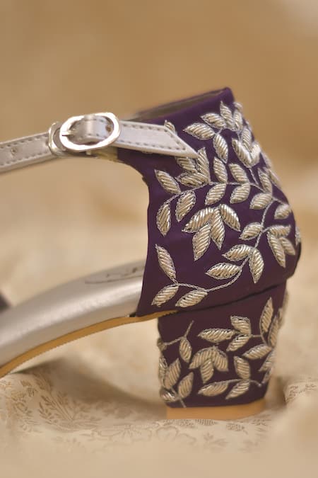 Around Always_Purple Embroidery Zari Work Block Heels _Online_at_Aza_Fashions