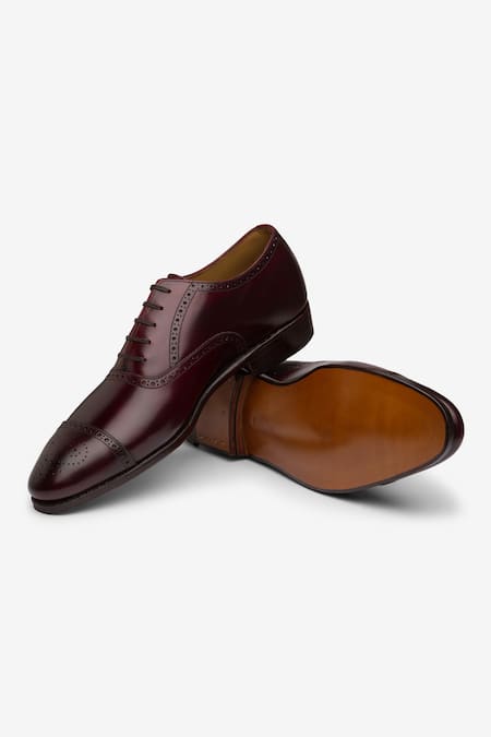 Buy_Bridlen_Maroon Semi Brogue Oxford Shoes_Online_at_Aza_Fashions