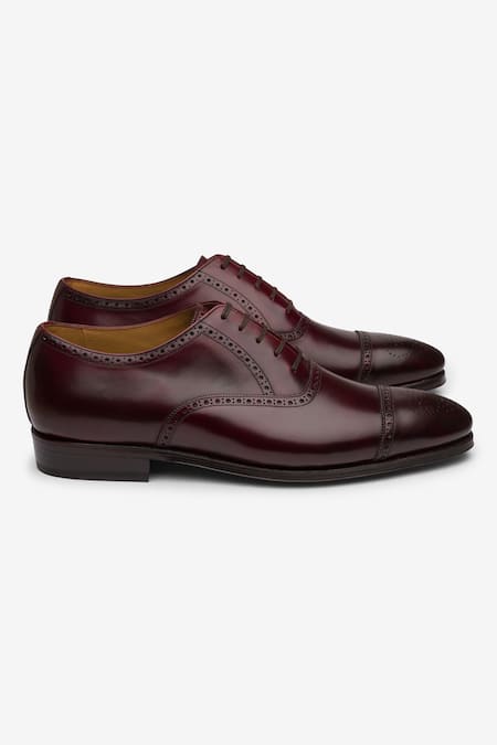 Shop_Bridlen_Maroon Semi Brogue Oxford Shoes_Online_at_Aza_Fashions