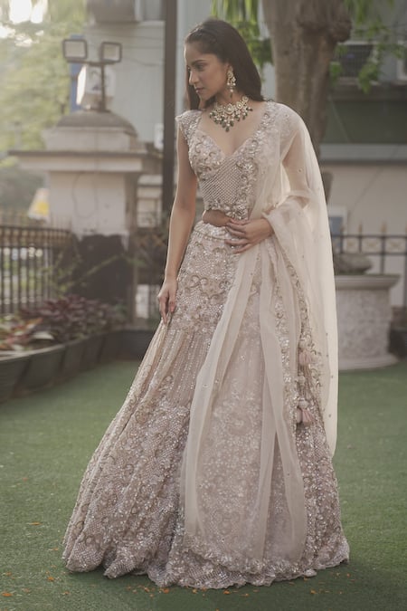 Kalighata Organza Floral Embroidered Bridal Lehenga Set 