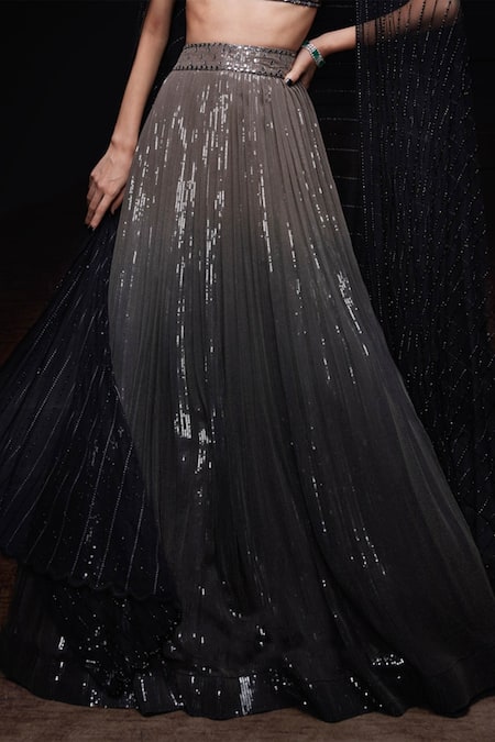 Sawan Gandhi_Black Sequin V Neck Embellished Lehenga Set _at_Aza_Fashions
