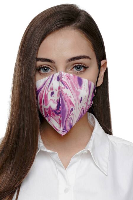 Shop Limerick By Abirr N' Nanki White Marble Print Mask Single Pc at Aza Fashions Shop_Limerick By Abirr N' Nanki_White Marble Print Mask Single Pc_at_Aza_Fashions
