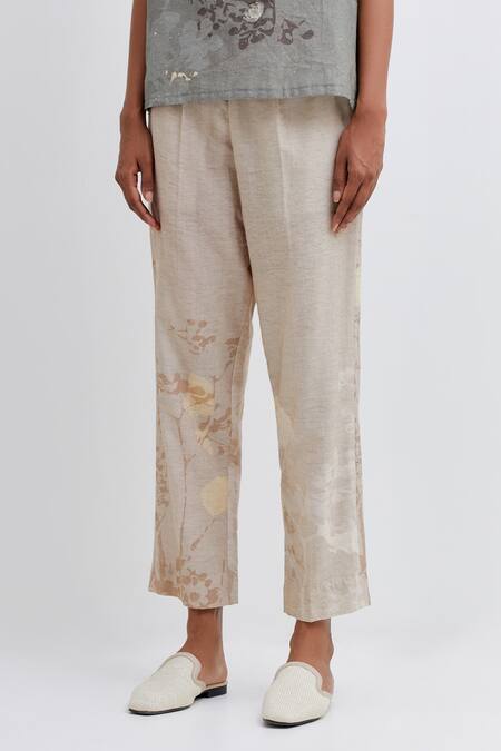 Shop Bhavik Shah Green Handloom Cotton Embroidery Round Handwoven Foliage Pattern Top With Pant Online at Aza Fashions Shop_Bhavik Shah_Green Handloom Cotton Embroidery Round Handwoven Foliage Pattern Top With Pant_Online_at_Aza_Fashions