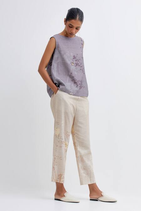 Shop_Bhavik Shah_Purple Handloom Cotton Handwoven Foliage Pattern Sleeveless Top With Pant_Online_at_Aza_Fashions