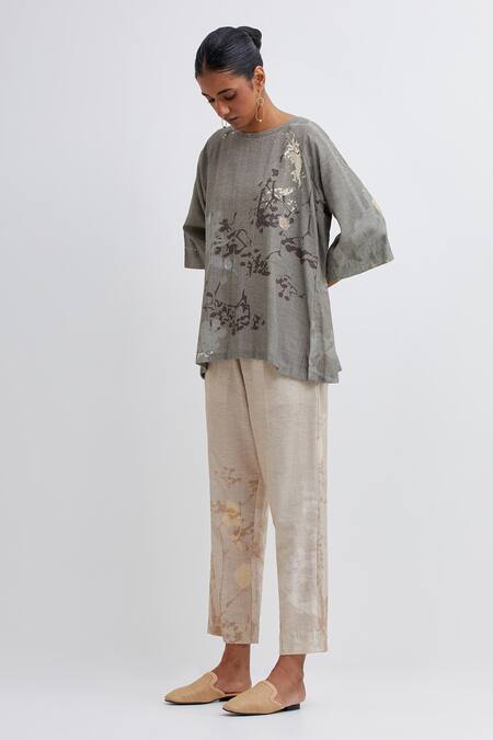 Bhavik Shah_Green Handloom Cotton Embroidery Handwoven Abstract Pattern Top And Pant Set_Online_at_Aza_Fashions