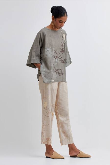 Buy_Bhavik Shah_Green Handloom Cotton Embroidery Handwoven Abstract Pattern Top And Pant Set_Online_at_Aza_Fashions