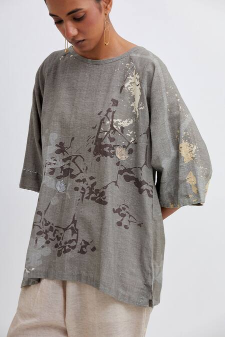 Shop_Bhavik Shah_Green Handloom Cotton Embroidery Handwoven Abstract Pattern Top And Pant Set_Online_at_Aza_Fashions