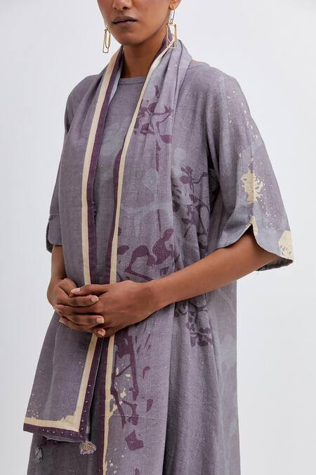 Shop_Bhavik Shah_Purple Handloom Cotton Applique Foliage Pattern Kurta Set With Contrast Pant_Online_at_Aza_Fashions