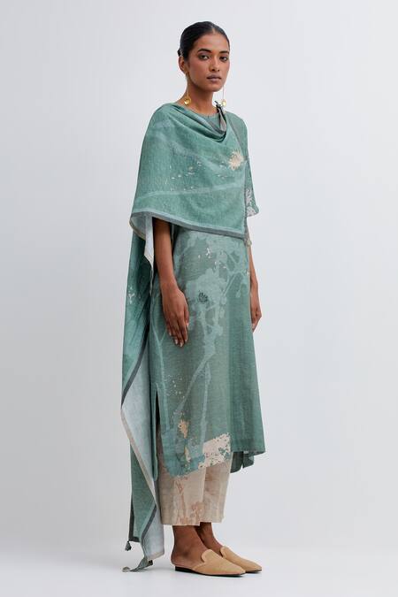 Buy_Bhavik Shah_Green Handloom Cotton Applique Round On Foliage Pattern Kurta Pant Set_Online_at_Aza_Fashions