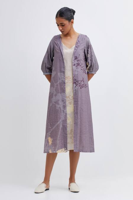 Bhavik Shah_Purple Handloom , On Foliage Pattern Jacket With Dress_Online_at_Aza_Fashions