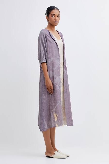 Buy_Bhavik Shah_Purple Handloom , On Foliage Pattern Jacket With Dress_Online_at_Aza_Fashions