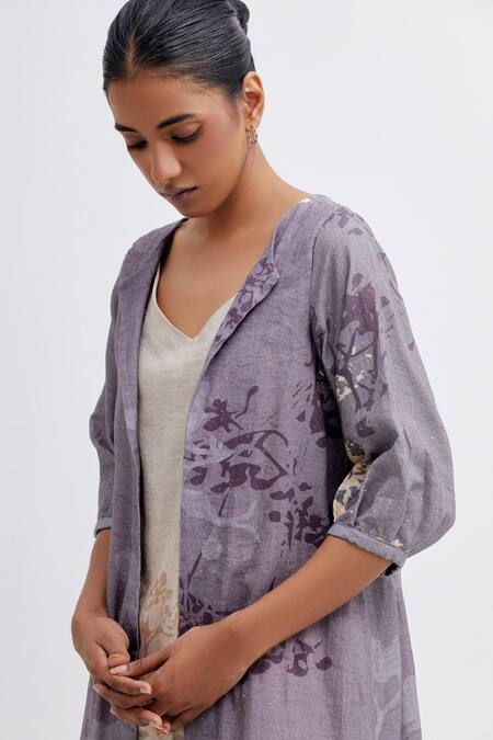 Shop_Bhavik Shah_Purple Handloom , On Foliage Pattern Jacket With Dress_Online_at_Aza_Fashions