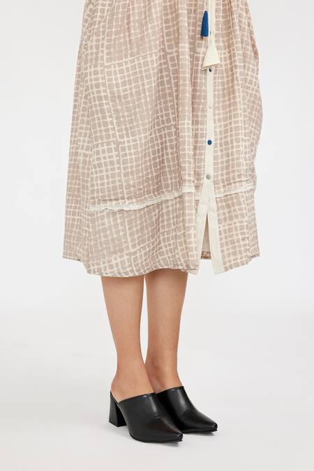 Buy_Jayati Goenka_White Cotton Mandarin Collar Hand Block Printed Dress _Online_at_Aza_Fashions