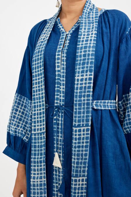 Buy JAYATI GOENKA Blue Cotton Bows, Embroidery, Tassels V-neck Placket Printed Kurta Skirt Set Online at Aza Fashions Buy_JAYATI GOENKA_Blue Cotton Bows, Embroidery, Tassels V-neck Placket Printed Kurta Skirt Set _Online_at_Aza_Fashions