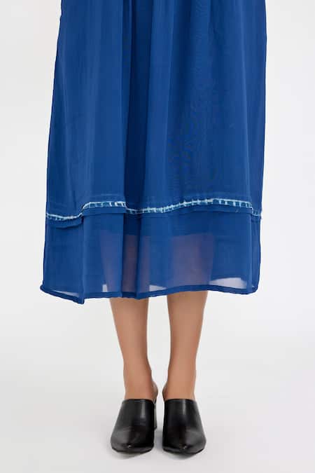 JAYATI GOENKA Blue Cotton Round Neck Placed Checkered Handblock Print Dress Online at Aza Fashions JAYATI GOENKA_Blue Cotton Round Neck Placed Checkered Handblock Print Dress _Online_at_Aza_Fashions