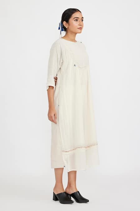 Buy JAYATI GOENKA White Cotton Round Neck Dress Online at Aza Fashions Buy_JAYATI GOENKA_White Cotton Round Neck Dress _Online_at_Aza_Fashions