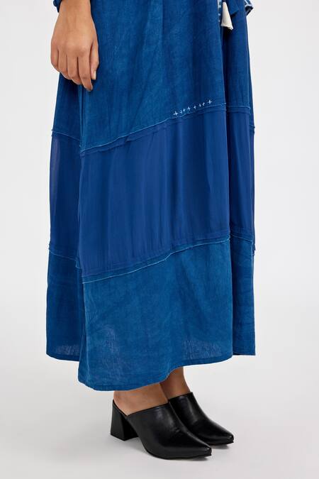 JAYATI GOENKA Blue Cotton Collared Tiered Panelled Dress at Aza Fashions JAYATI GOENKA_Blue Cotton Collared Tiered Panelled Dress _at_Aza_Fashions