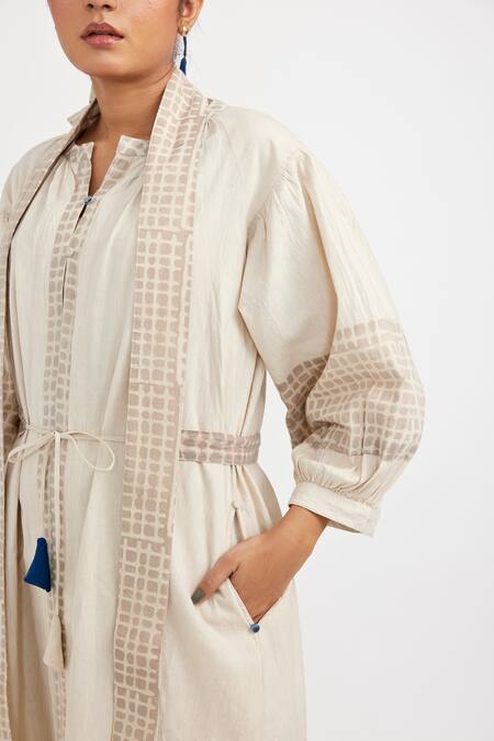 Shop_JAYATI GOENKA_White Cotton Embroidery V-neck Placket Print Dress _Online_at_Aza_Fashions