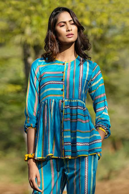 Rang Swati Vijaivargie Striped Peplum Shirt 