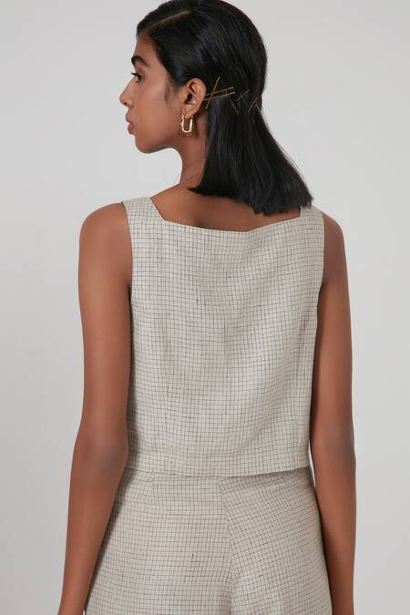 Shop_The Summer House_Beige Axel Linen Crop Top_Online_at_Aza_Fashions