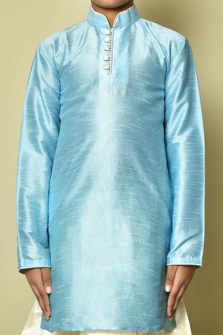 Petite Pomme_Blue Silk Straight Kurta And Dhoti Pant Set _Online_at_Aza_Fashions