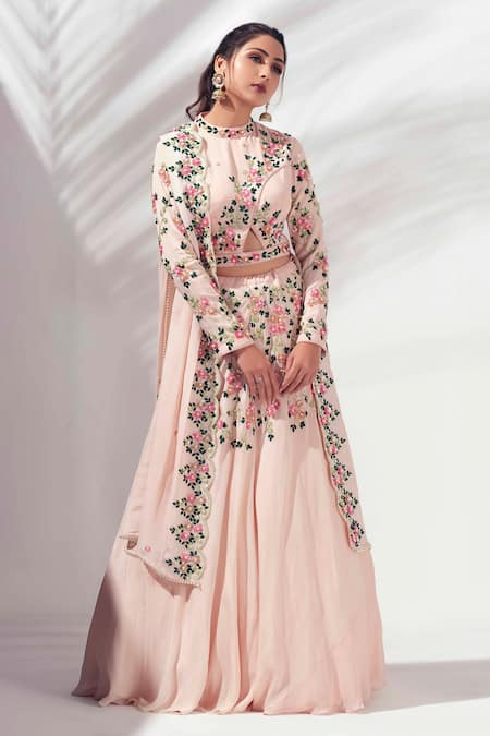 Buy Ethnovogue Made To Measure Embroidered Peach N Cream Boat Neck Lehenga  at Amazon.in