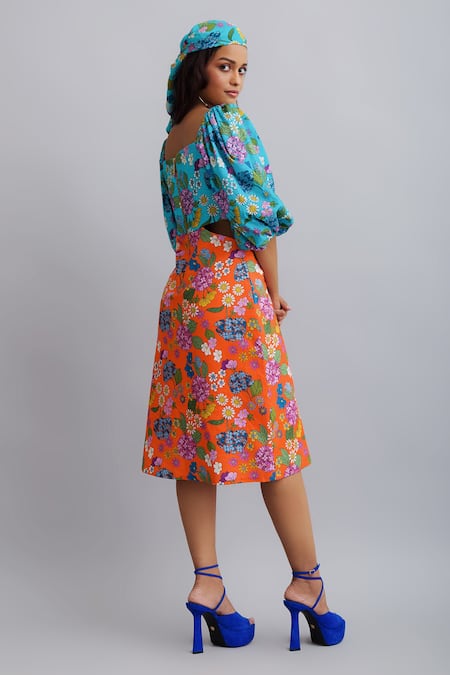 Nautanky Floral Print Puff Sleeve Dress 