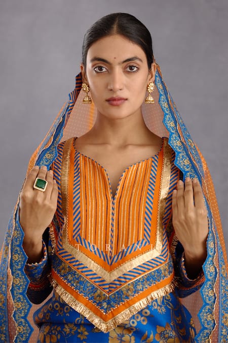 Buy_Torani_Blue , , Gota Patti, Persian Printed Kurta Set 