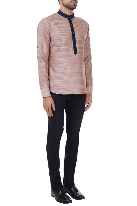 Vavci_Multi Color Silk Blend Printed Stripe Kurta_Online_at_Aza_Fashions