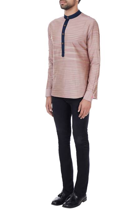 Buy_Vavci_Multi Color Silk Blend Printed Stripe Kurta_Online_at_Aza_Fashions