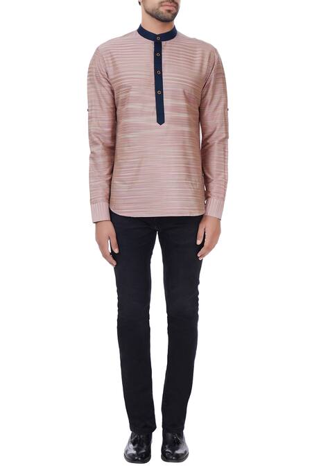 Shop_Vavci_Multi Color Silk Blend Printed Stripe Kurta_Online_at_Aza_Fashions