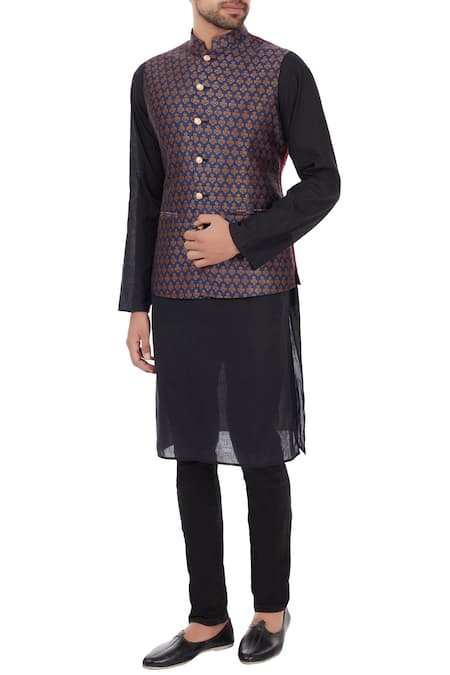 Vavci Brocade Raw Silk Nehru Jacket 