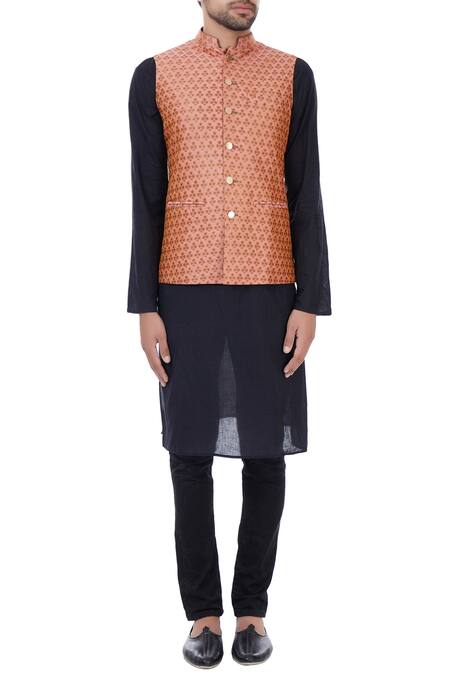 Shop_Vavci_Pink Brocade Floral Textured Nehru Jacket_Online_at_Aza_Fashions