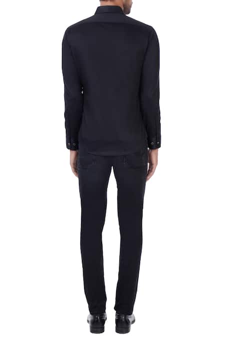Shop_Vavci_Black Egyptian Cotton Embroidered Zardozi Shirt_at_Aza_Fashions