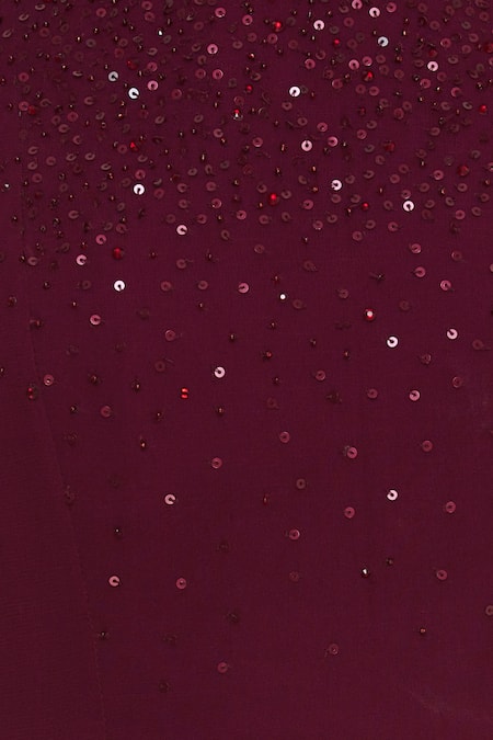 Pooja Peshoria_Wine Round Asymmetric Tunic Pant Set _at_Aza_Fashions