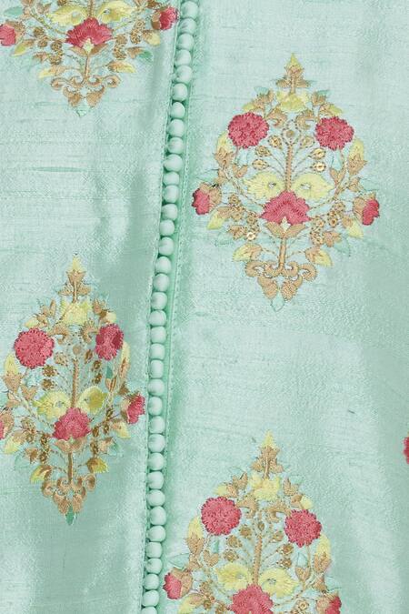 Manasi Sengupta_Green Band Collar Embroidered Kurta Set  _at_Aza_Fashions