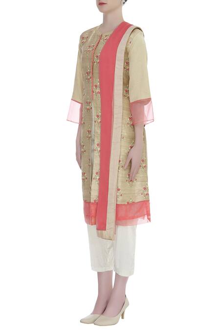 Manasi Sengupta_Gold Band Collar Embroidered Kurta Set  _Online_at_Aza_Fashions