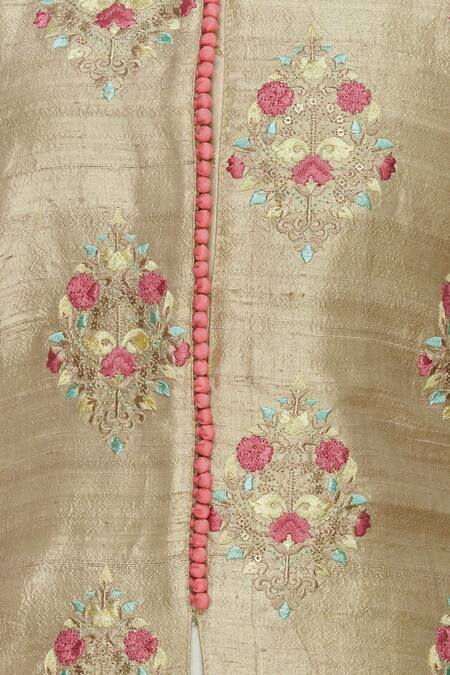 Manasi Sengupta_Gold Band Collar Embroidered Kurta Set  _at_Aza_Fashions