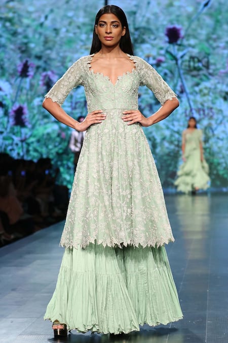 Anushree Reddy Green Chanderi Kurta Sharara Set