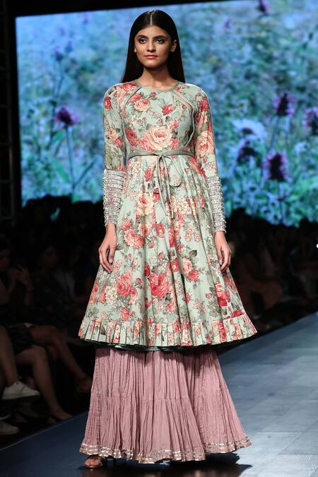 Shop Anushree Reddy Green Chanderi Kurta Lehenga Set at Aza Fashions Shop_Anushree Reddy_Green Chanderi Kurta Lehenga Set_at_Aza_Fashions