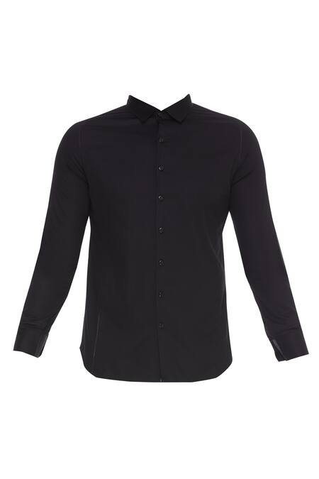 Buy_Bloni_Black Classic Collared Shirt_Online_at_Aza_Fashions