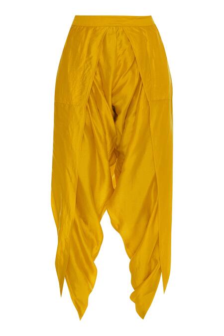 Shop_Aksh_Yellow Silk, Organza Embroidered Shirt Bell Sleeves Kurta Dhoti Set With Jacket_Online_at_Aza_Fashions