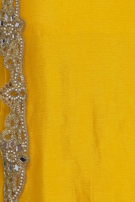 Aksh_Yellow Silk, Organza Embroidered Shirt Bell Sleeves Kurta Dhoti Set With Jacket_at_Aza_Fashions