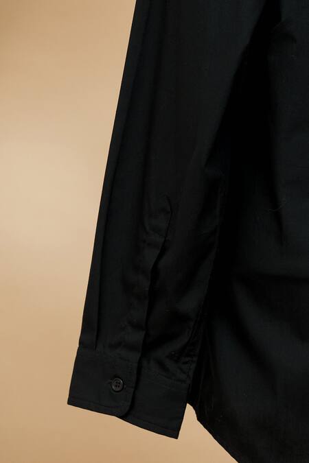 Buy_Dhruv Kapoor_Black Point Collar Button Down Shirt_Online_at_Aza_Fashions