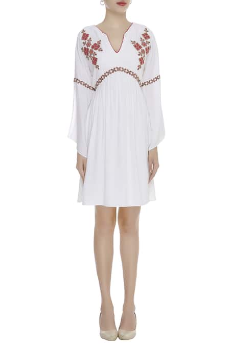 Arpan Vohra_White Round Embroidered Flared Dress _Online_at_Aza_Fashions