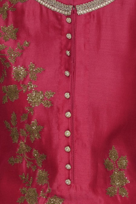 Manasi Sengupta_Pink Embroidery Mandarin Collar Sequin Kurta Palazzo Set  _at_Aza_Fashions